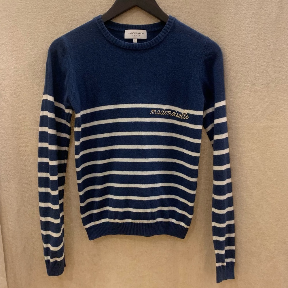 Maison Labiche cotton and cashmere crew neck striped sweater.